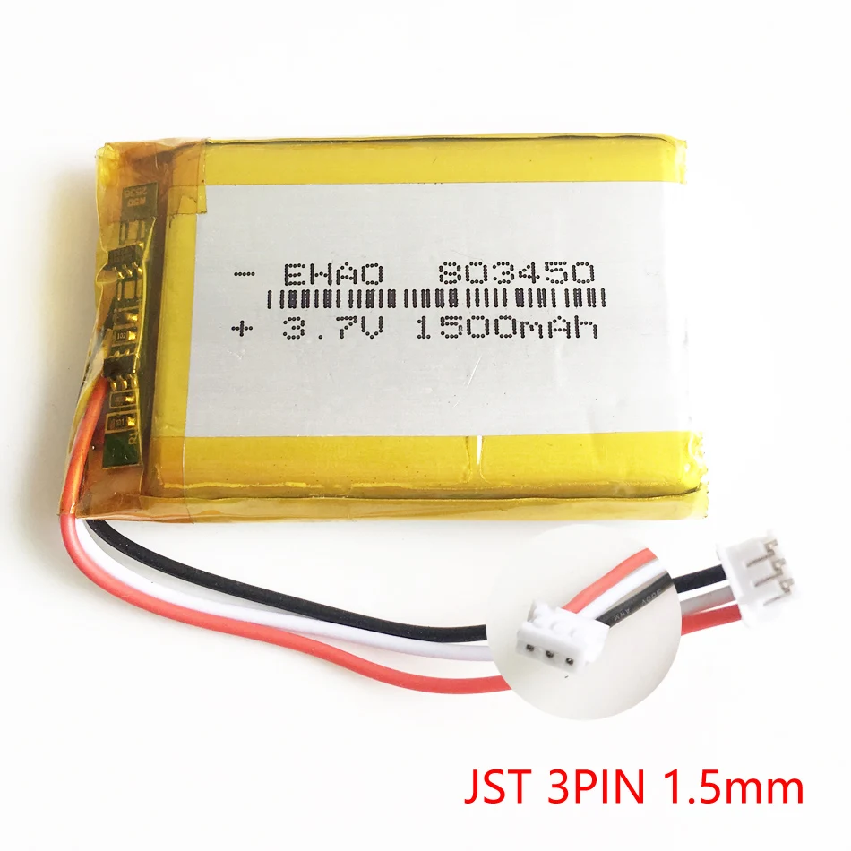 3.7V 1500mAh Lipo akumulator JST 3pin wtyczka 1.0/1.25/1.5mm dla GPS DVD rejestrator zestaw słuchawkowy e-book kamera Bluetooth 803450