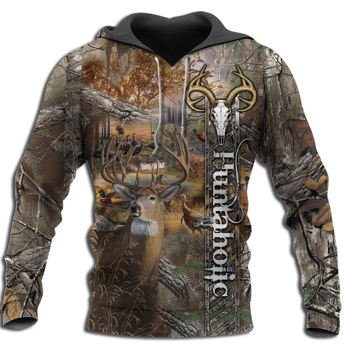 Animal Deer Elk Bow Moose Duck Dog Rabbit Hunting Hunter Print Men Camouflage Hoodie Euro Size Hooded Sweatshirt Casual Pullover