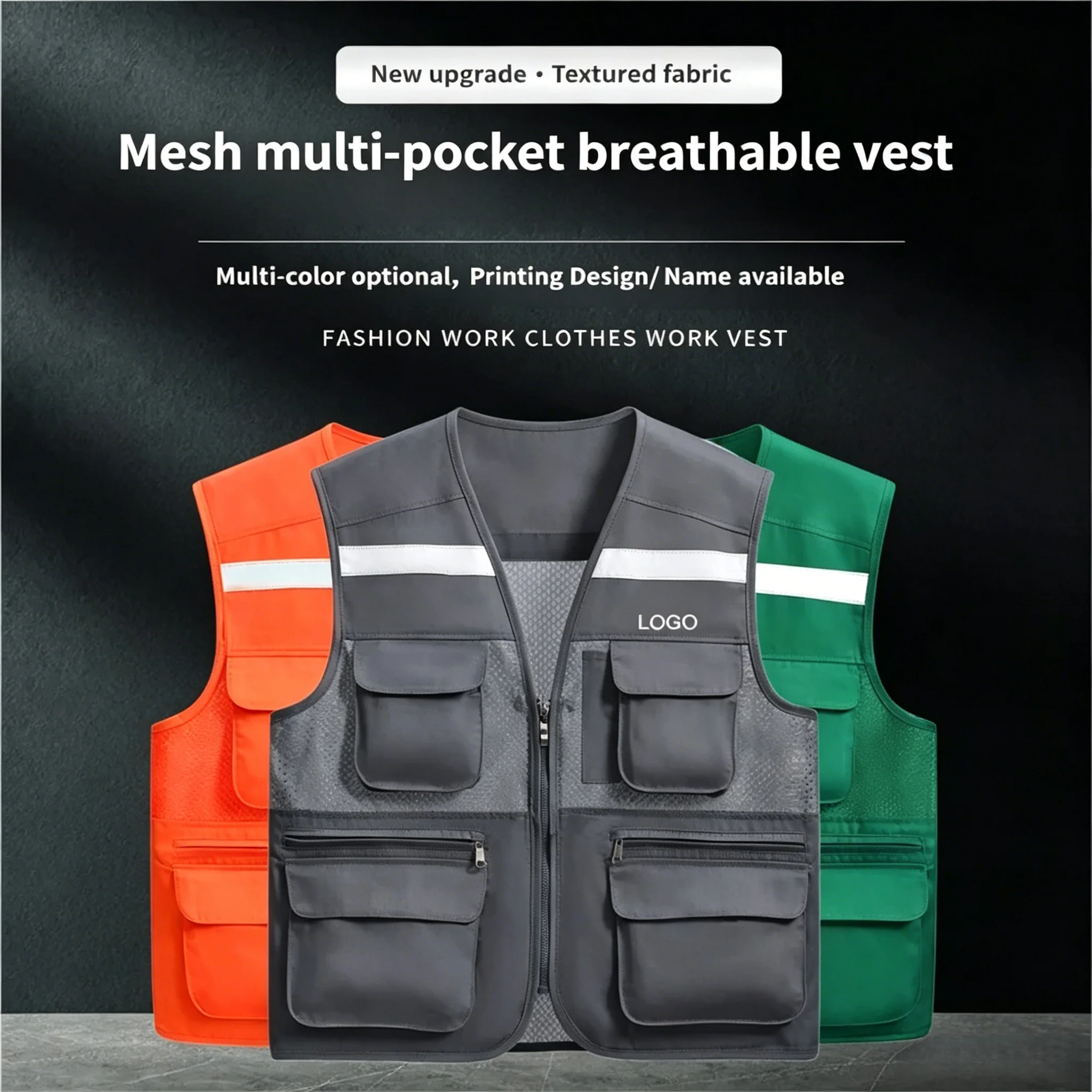 Gilet de travail en maille respirante avec logo imprimé, nouveau gilet d'été multi-poches pour événements professionnels, chantier de construction