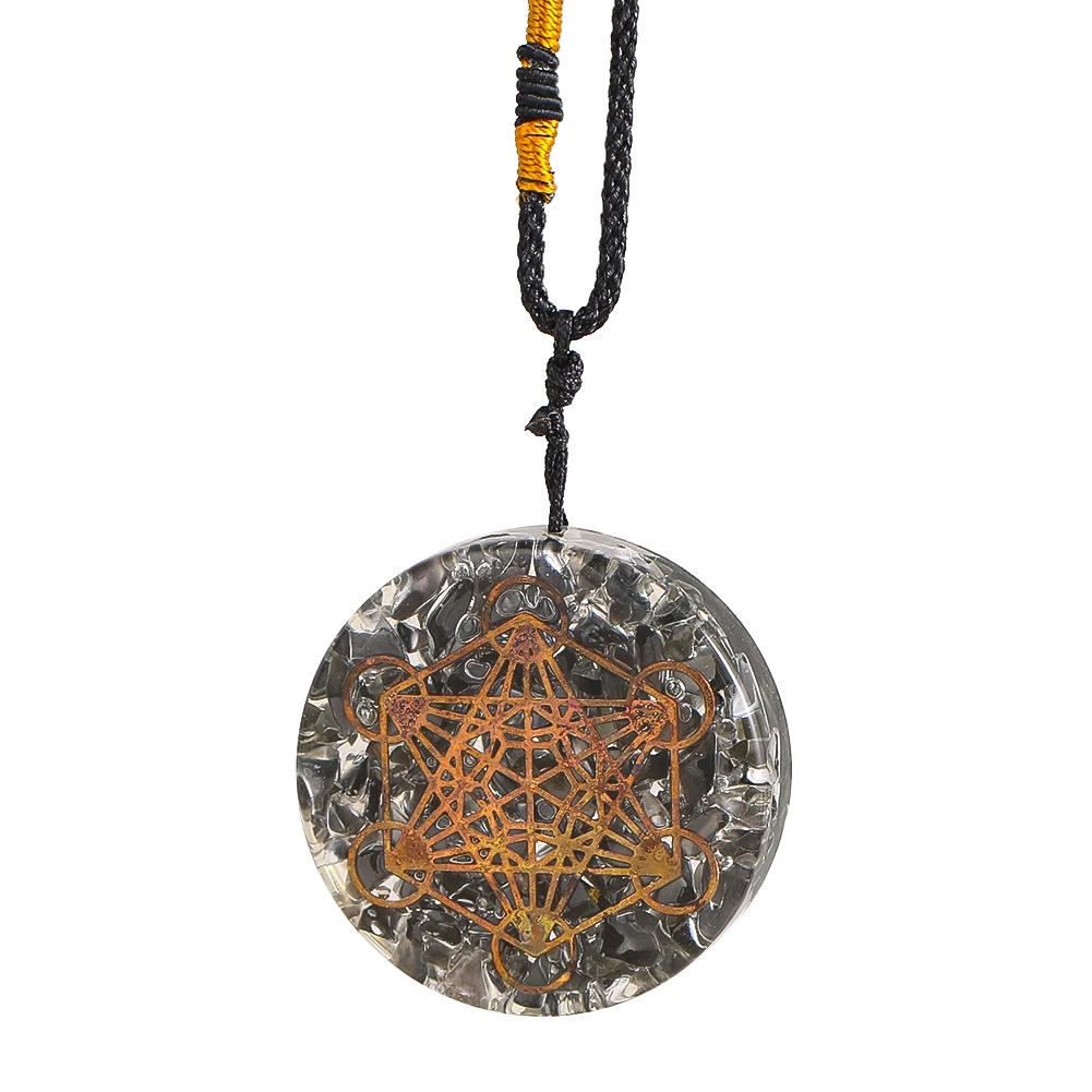 Orgonit-Anhänger-Halsketten, Metatron-Würfel, Obsidian, zerkleinerter Stein, Energie, Heilung, Pendel, Halsband, Meditation, Schmuck, Geschenke – Detail 4