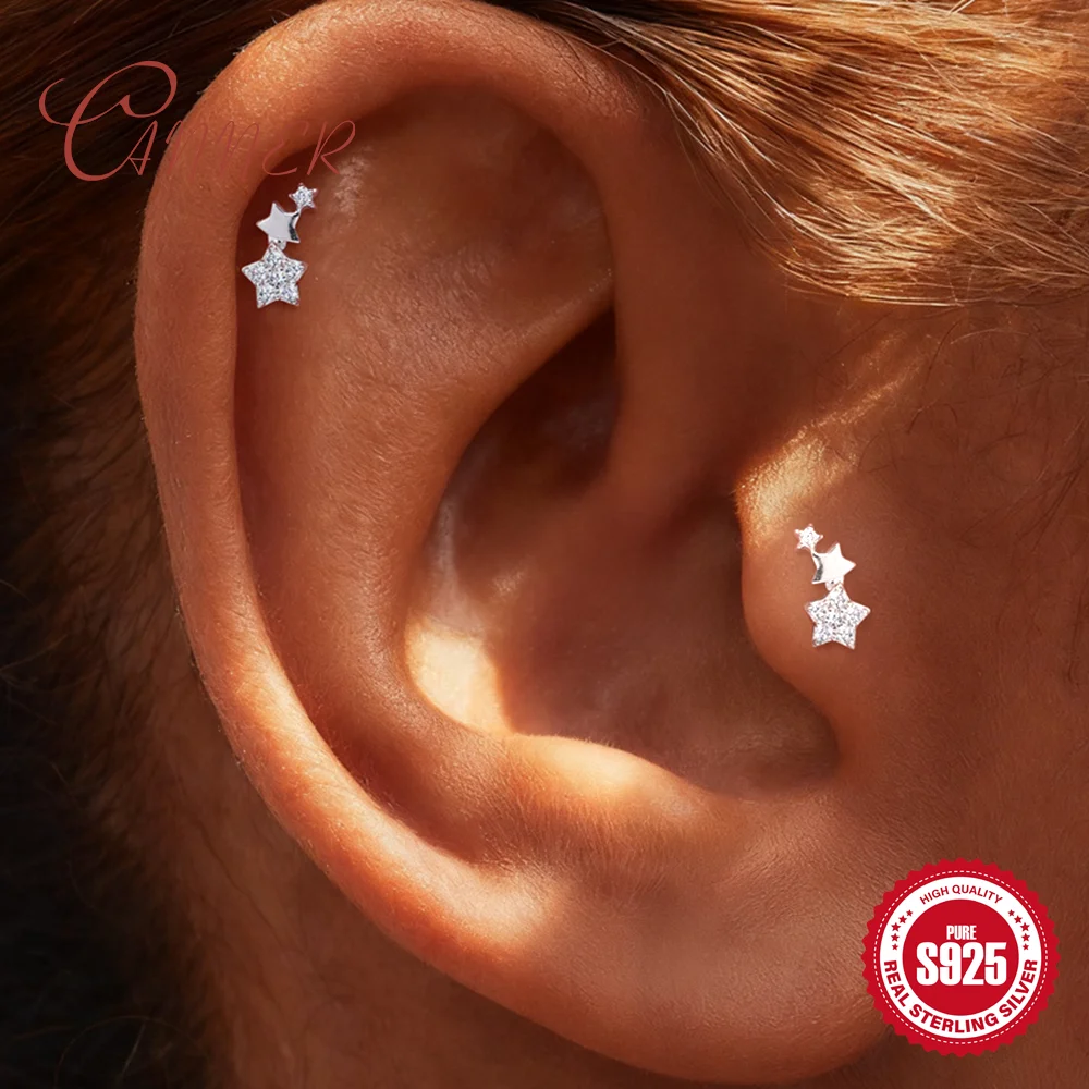 CANNER Moissanite Shiny Star/Devil's Eye Flat Back Internal Thread Piercing for Women Dainty Luxury Birthday Anniversary Gifts