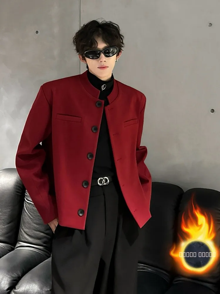 

Winter Thiened Men's Woolen Suit Jaet Casual Red Upper Apparel Briti Sle Faionable And Haome New 2024