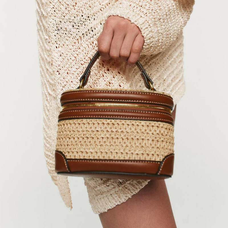

Fashion Straw Box Women Handbags Designer Pp Straw Woven Small Tote Shoulder Crossbody Bags Casual Vintage Summer Beach Bag 2026