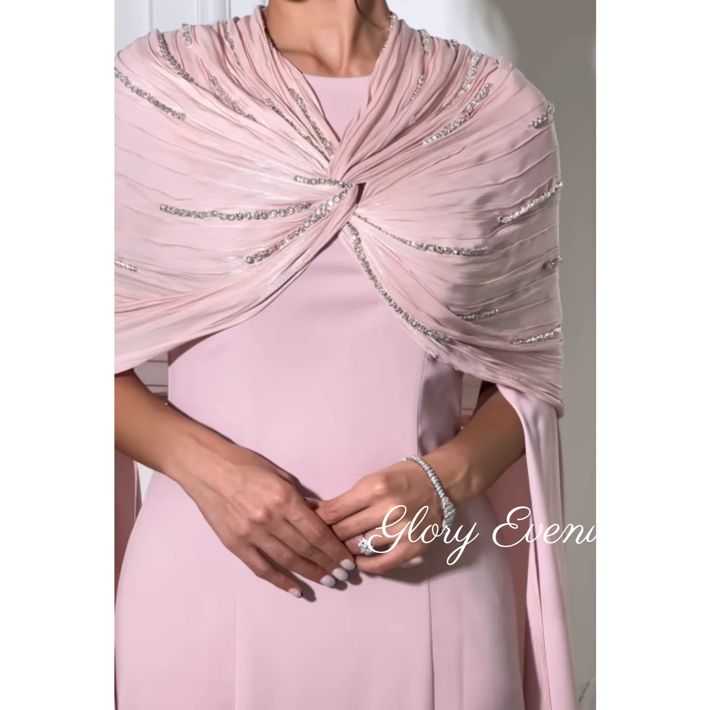 

Pink Formal Prom Dresses Long Sleeves Wedding Party Dress For Women Luxury Evening Dress Sequins Beaded Customized 2025