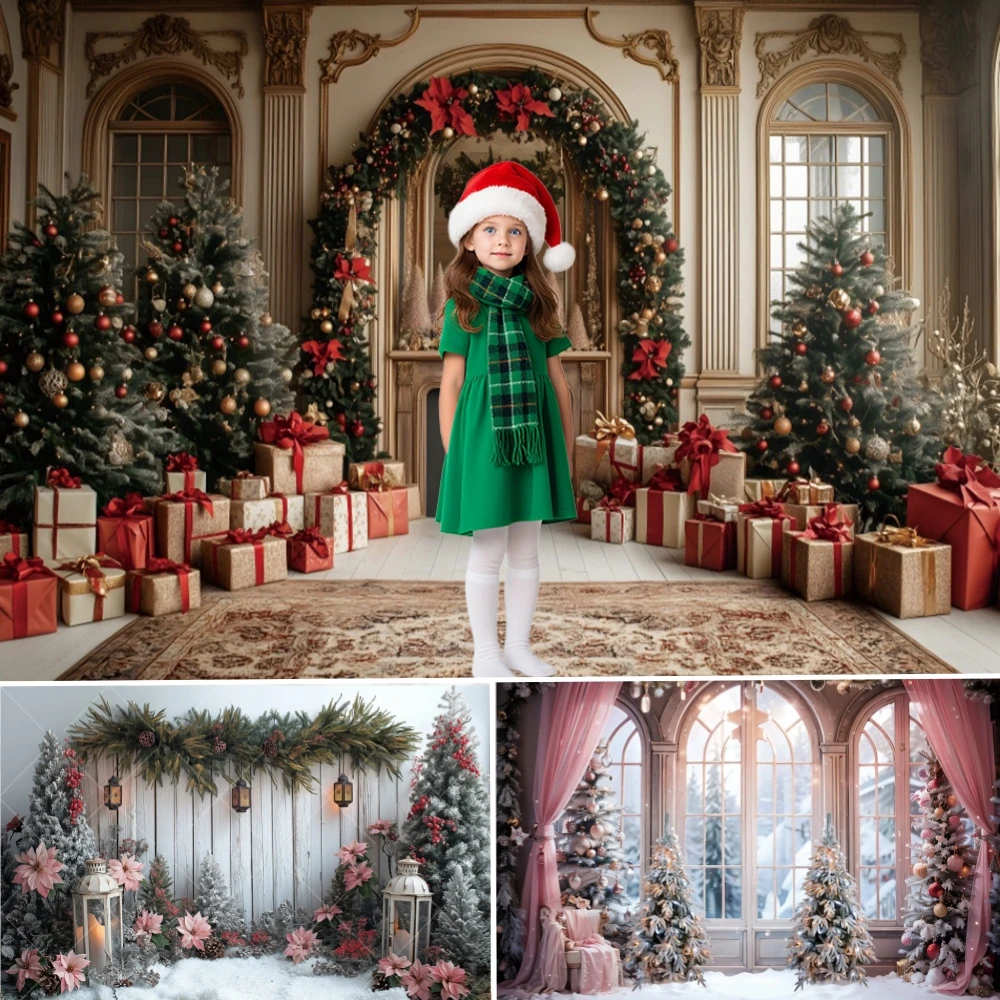 

Merry Christmas Photography Background Xmas Tree Christmas Decorations Window Family Baby Portrait Party Decor Backdrop Photo