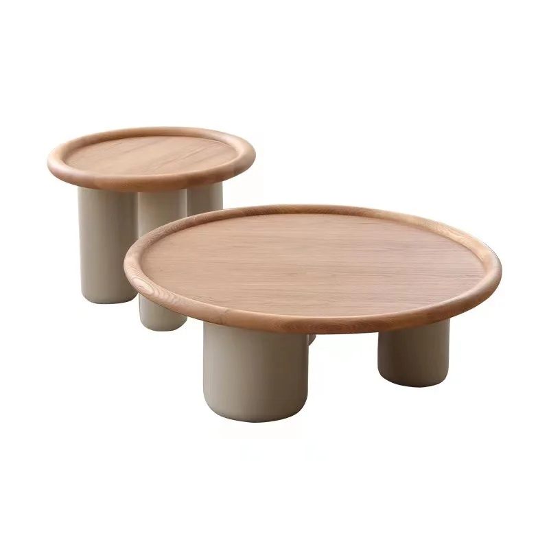 

Nordic solid wood coffee table ash wood log wabi-sabi cream wind designer size round coffee table living room combination