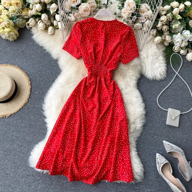 2025 French Sweet Floral Dress Women V Neck Puff Sleeve Single-Breasted Dress Summer Bohemian Print A-line Midi Dress