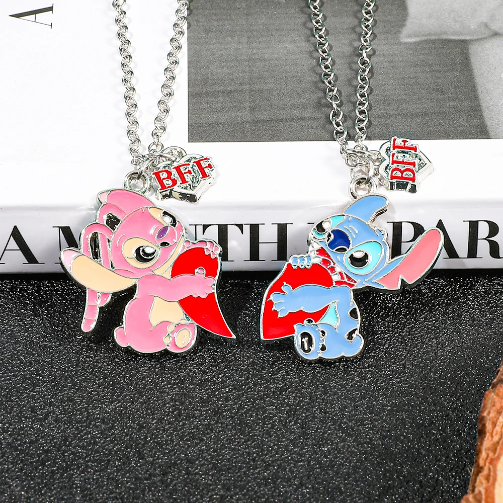 Disney Cartoon Anime Stitch Necklace Fashion Cute Angel Pendant Accessories for Couple Necklace Stitch Enamel Pendant Accessory