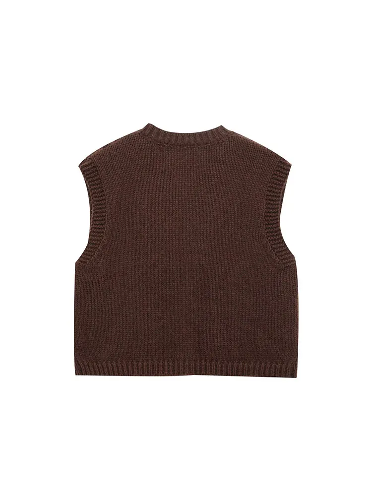 NLZGMSJ ผู้หญิงแฟชั่นแขนกุดหยาบถักเสื้อกั๊กเสื้อกันหนาวหญิง Chic กระเป๋าขนาดใหญ่ Patch ปุ่มเสื้อสเวตเตอร์ถักเสื้อกั๊ก Top