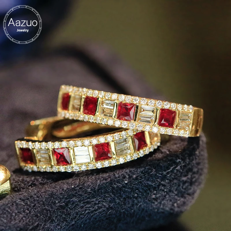 

Aazuo ювелирные изделия 18 карат, однотонное желтое золото, натуральный рубин, настоящие бриллианты, серьги-кольца с сказочной геометрией, подарок для женщин на день рождения