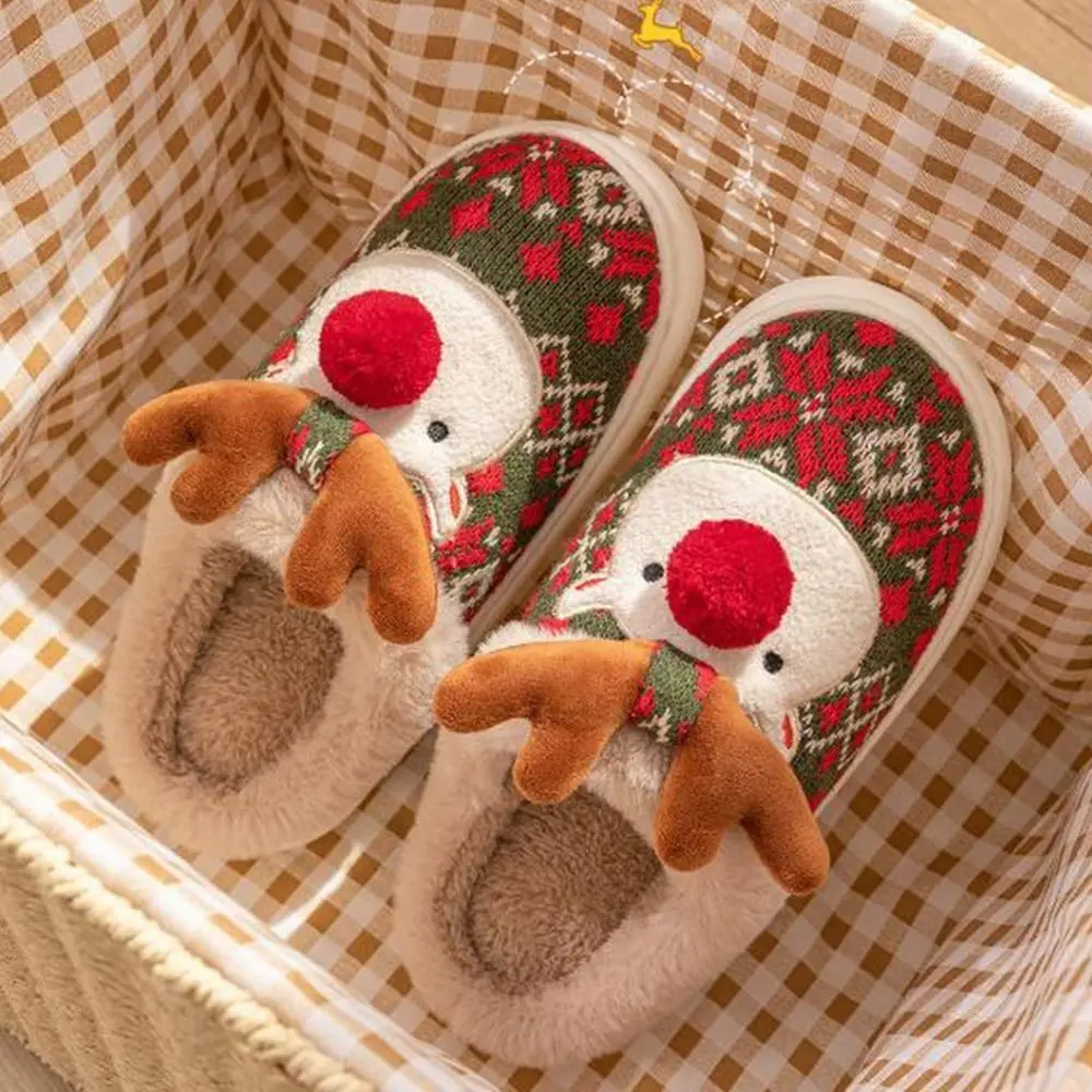 

Fashion Cute Cartoon Elk Slippers Lovely Soft Christmas Slippers Durable Warm Bedroom Shoes Men