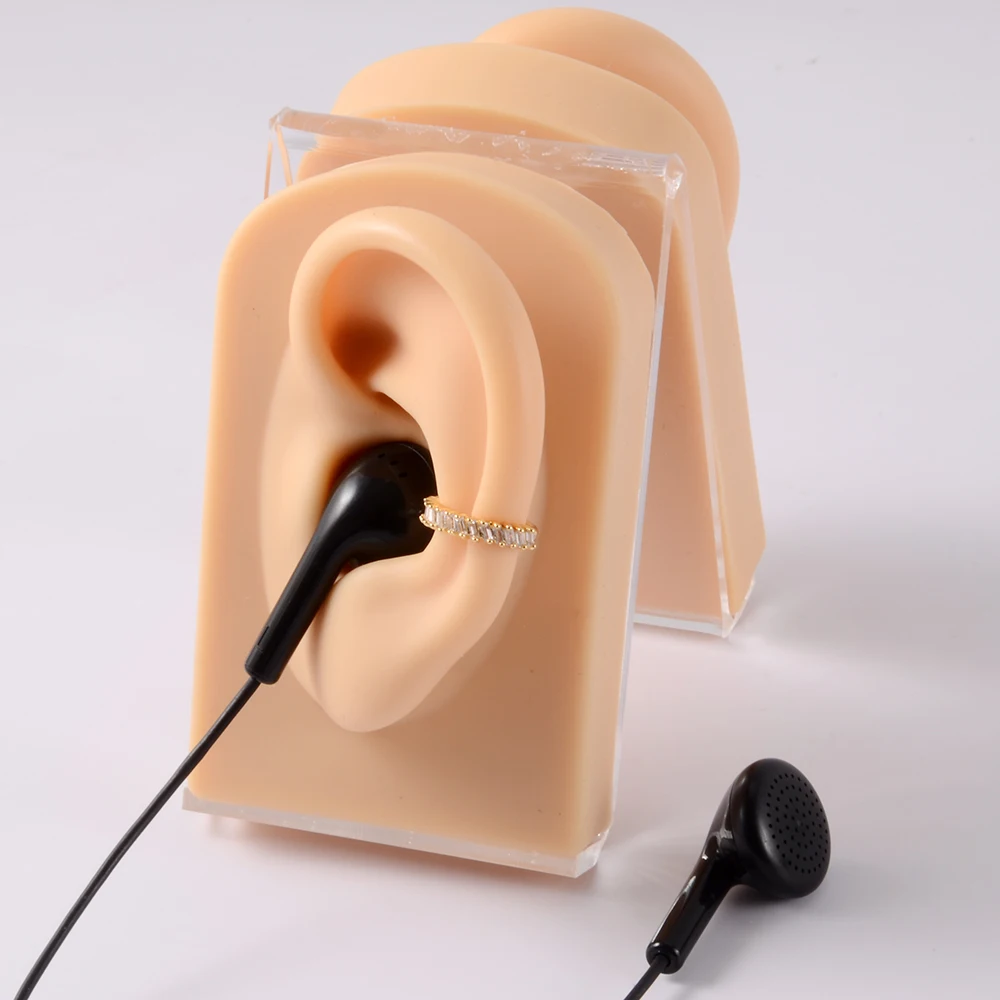 1PC Soft Silicone Ear Model For Jewelry Display 1:1 Human Ear Model Simulation With Acrylic Display Teaching Tools Practice Ear