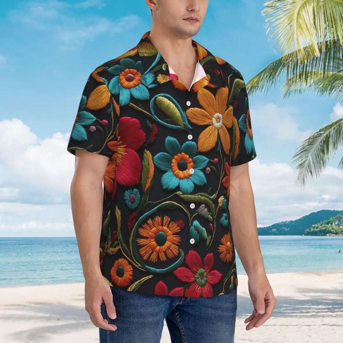 

Mexican Vintage Flroal Rebozos Mexicanos Hawaiian Shirts Fashion Men Short Sleeve Shirt for Summer Beach Men's Lapel Tops