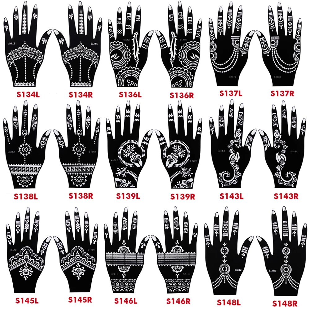 

10 Styles Large Henna Tattoo Templates For Hand Paint, Flower Glitter Airbrush Indian Henna Temporary Tattoos 21*12cm