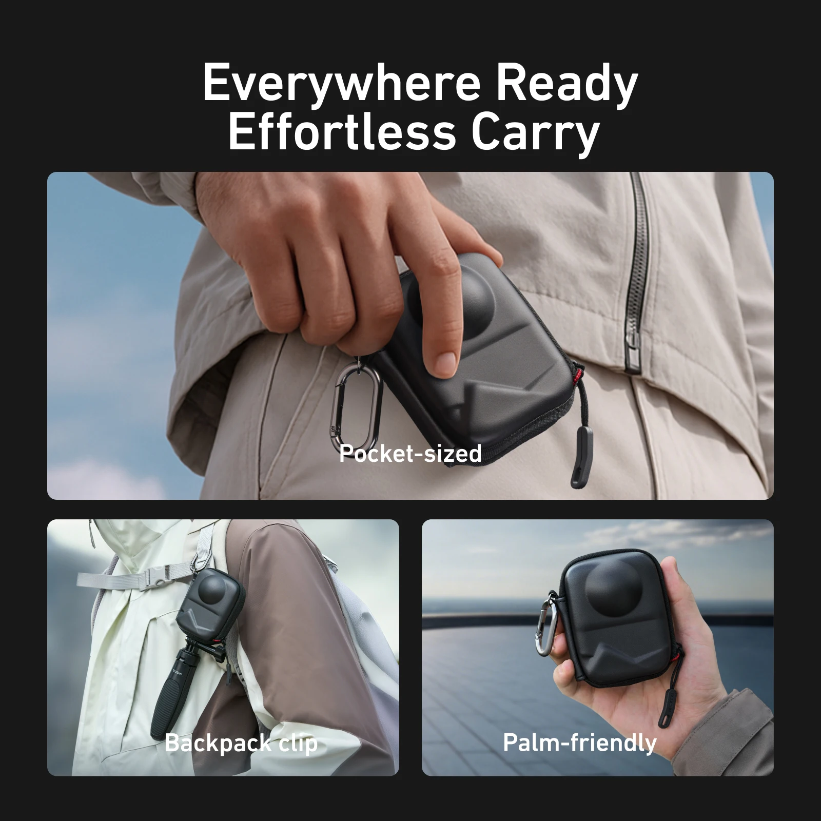 

Mini Storage Bag for DJI Osmo 360 Waterproof Protective Case Portable Bottom Opening Case with Detachable Carabiner Black