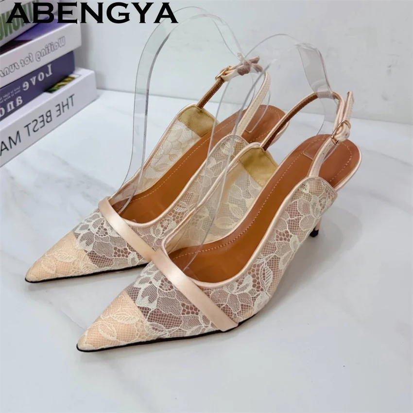 Lace Clothes Pointy Toe High Heels Sandals Women Black White Shallow Mouth Gladiator Sandals Woman Summer Sexy Dress Shoes Mujer