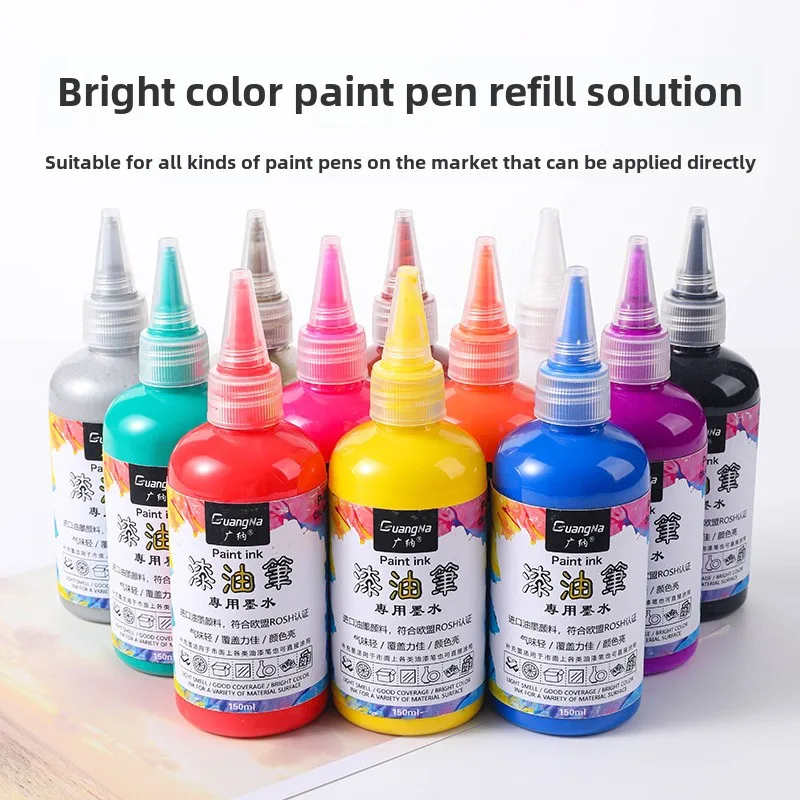 

12 colors Paint Pen Refill Ink with Large Capacity Bottle - Suitable for Various Paint Pens, 150ML ink inkt