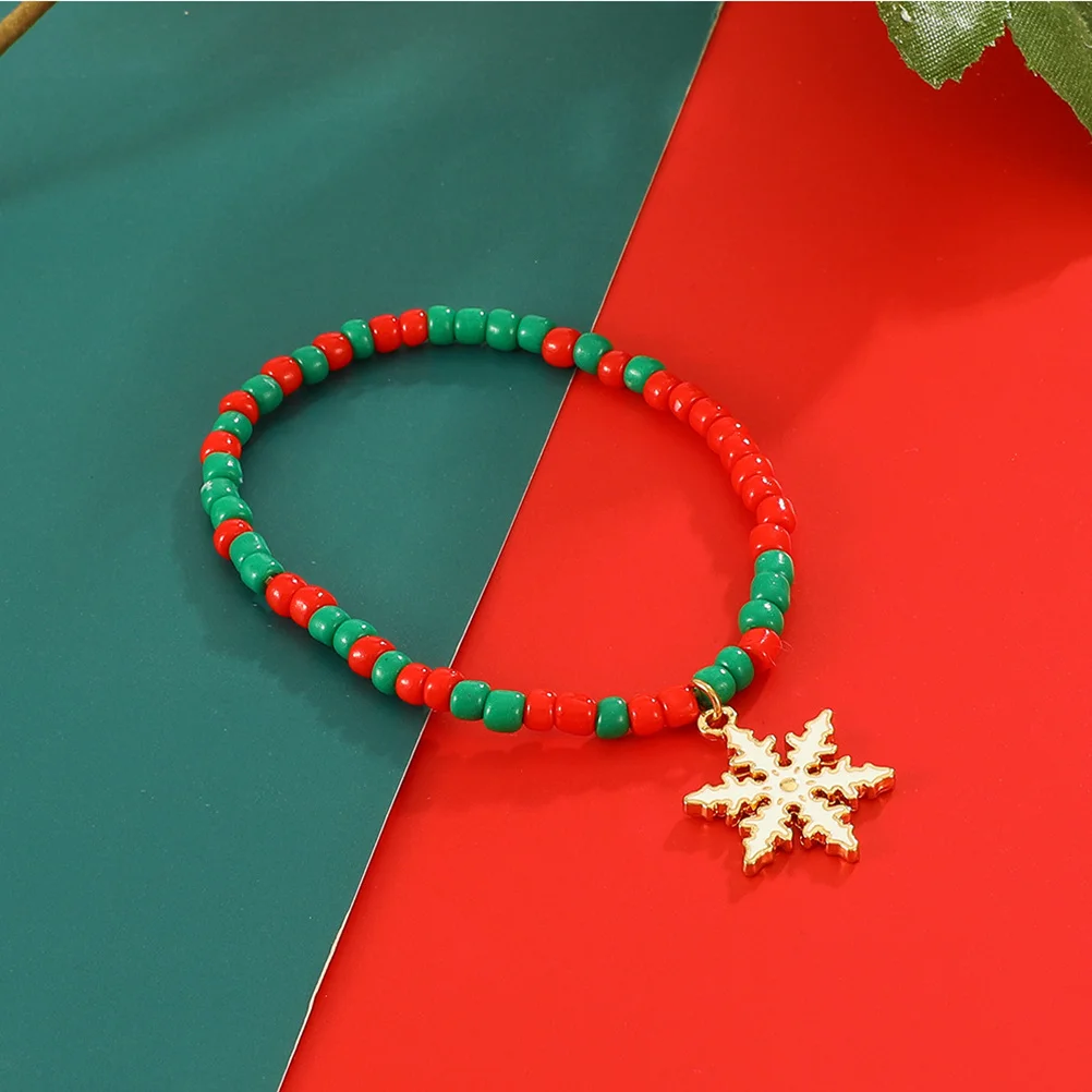

3Pcs Snowflake Bell Bracelets Christmas Theme Women's Alloy Wrist Jewelry Festive Beaded Charm for Daily Party Wear
