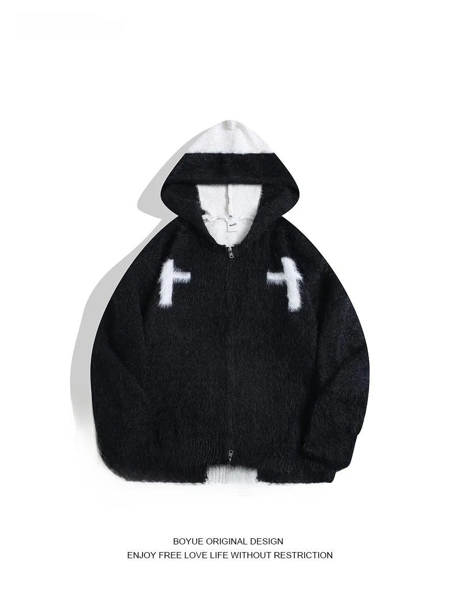 

Boyue American Sle Faux Fur Hoodie Knitted Sweater Casual Streetwear for Men And Women Trendy Knitwear Outerwear