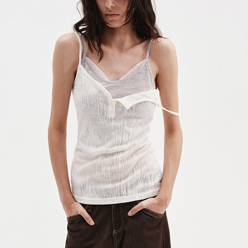 

Designer Fake Three-piece Color-matched Knitted Halter Tops Fashion Spaghetti Strap Tops Sexy Vest Camsioles Office