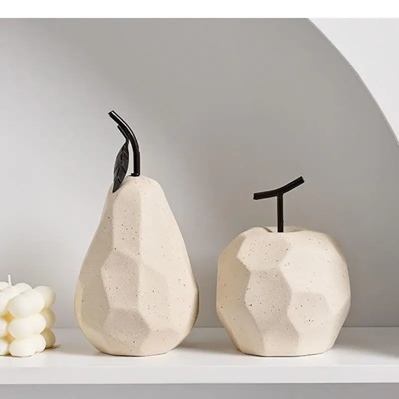 

White Pear Statue Ceramic Crafts Desk Decoration Fruit Ornaments Room Aesthetics Decor Geometry Fruits Sculpture