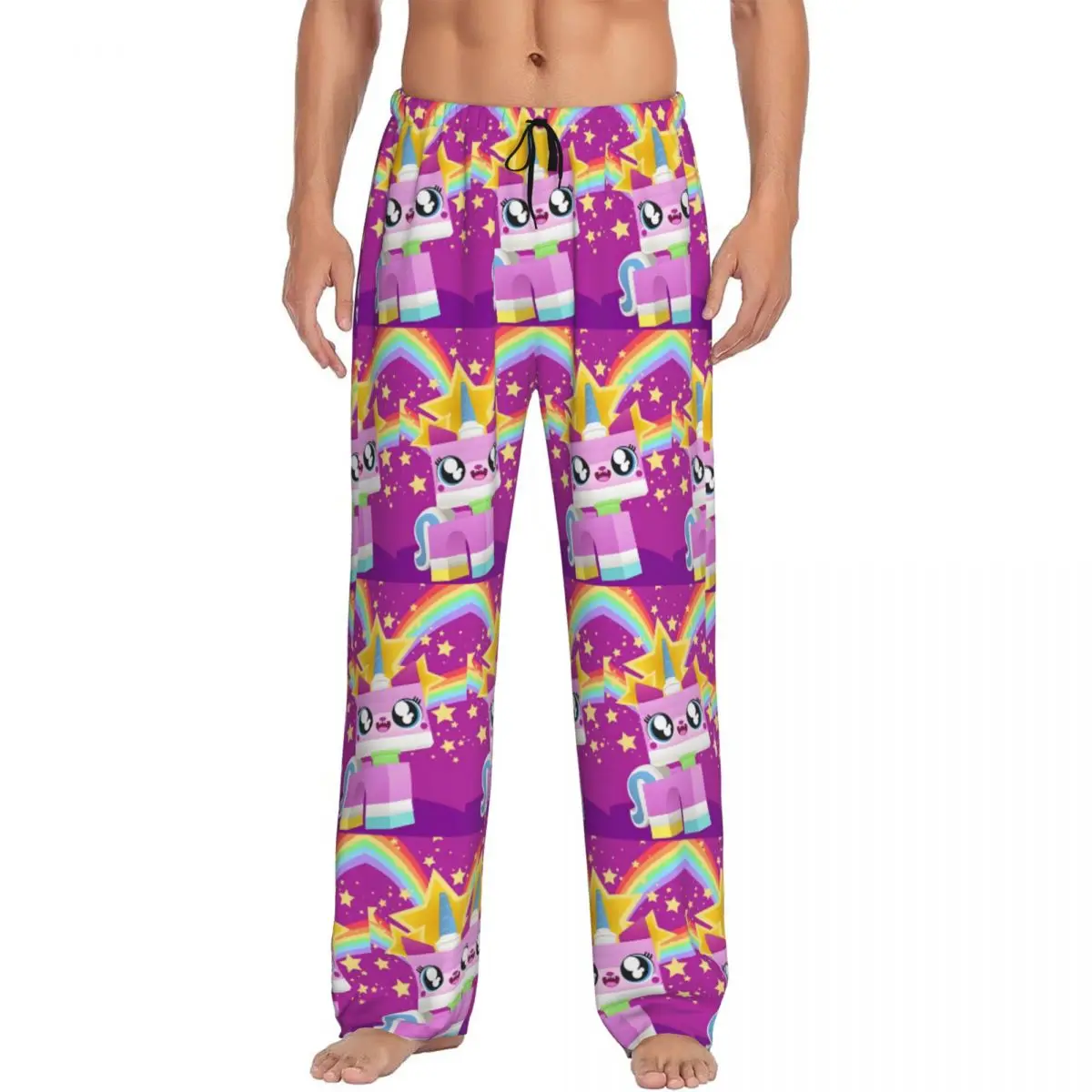 

Custom Unikitty Pajama Pants Sleepwear Men Elastic Waistband Cat Anime Sleep Lounge Bottoms with Pockets