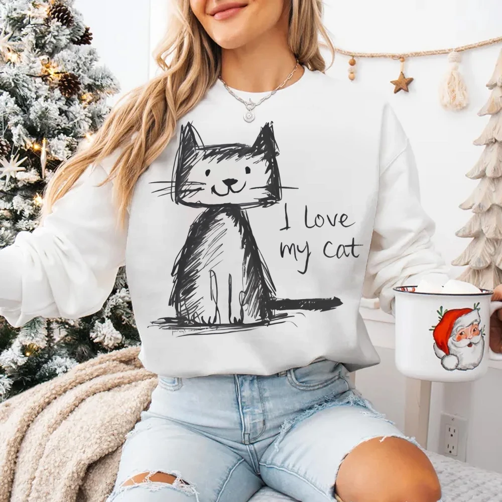 私は私の猫プリントスウェット猫愛好家かわいい漫画パーカーファッションカジュアルレトロ女性セーターカジュアル長袖トップス