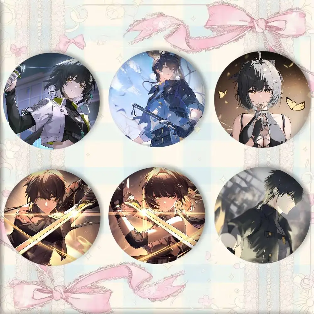 Cartoon Anime Game Wuthering Waves Rover Badges 44 58 75 mm Round Cosplay Pin Bag Decor Fans Collect Friends Gifts Brooch