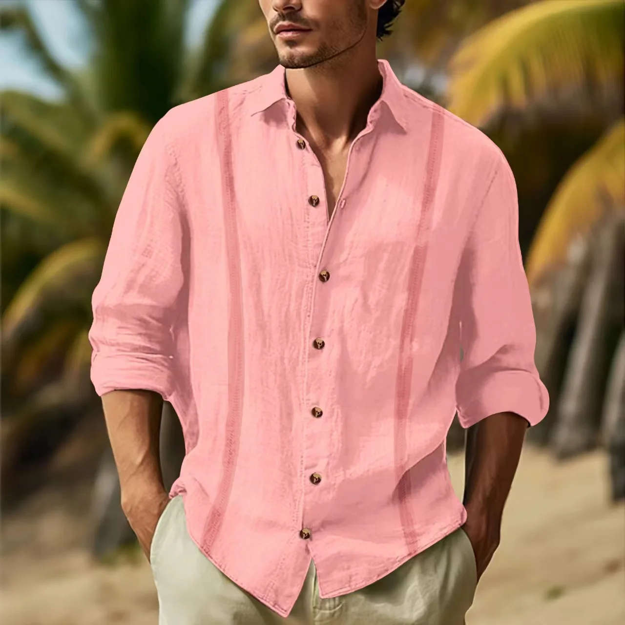 2024 nuova camicia a maniche lunghe primaverile e autunnale da uomo casual home Wear camicia con risvolto traspirante allentata abbigliamento tinta unita