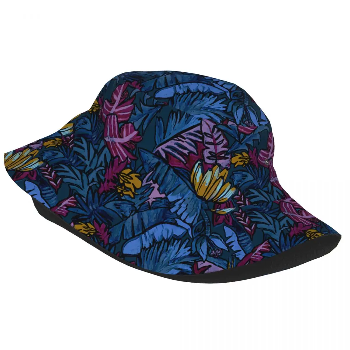 Custom Blue Banana Leaves Bucket Hats Women Men Fashion Summer Beach Sun Fisherman Cap