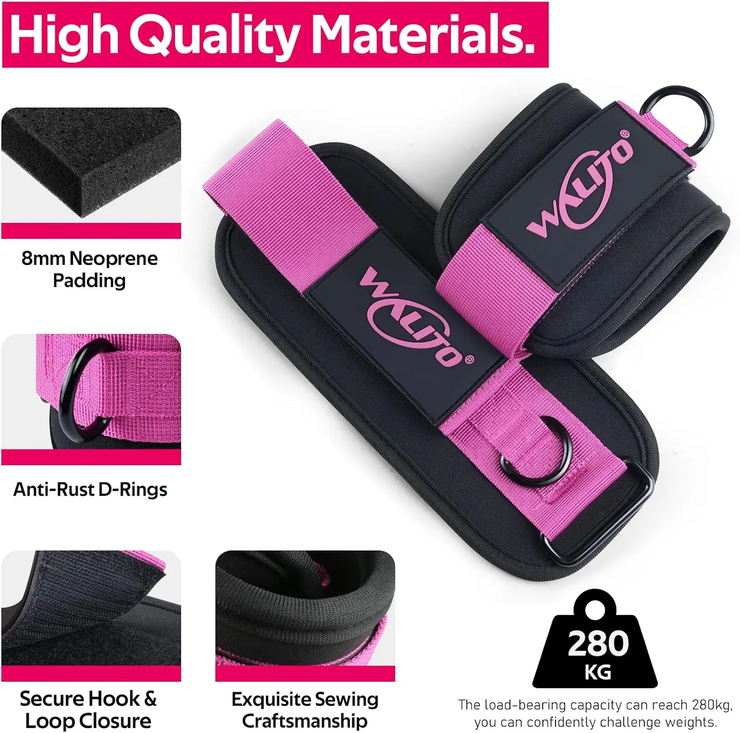 WALITO Ankle Resistance Bands with Cuffs, Exercise Bands for Legs and Butt, Booty Workout Equipment for Kickbacks and Hip Fitnes