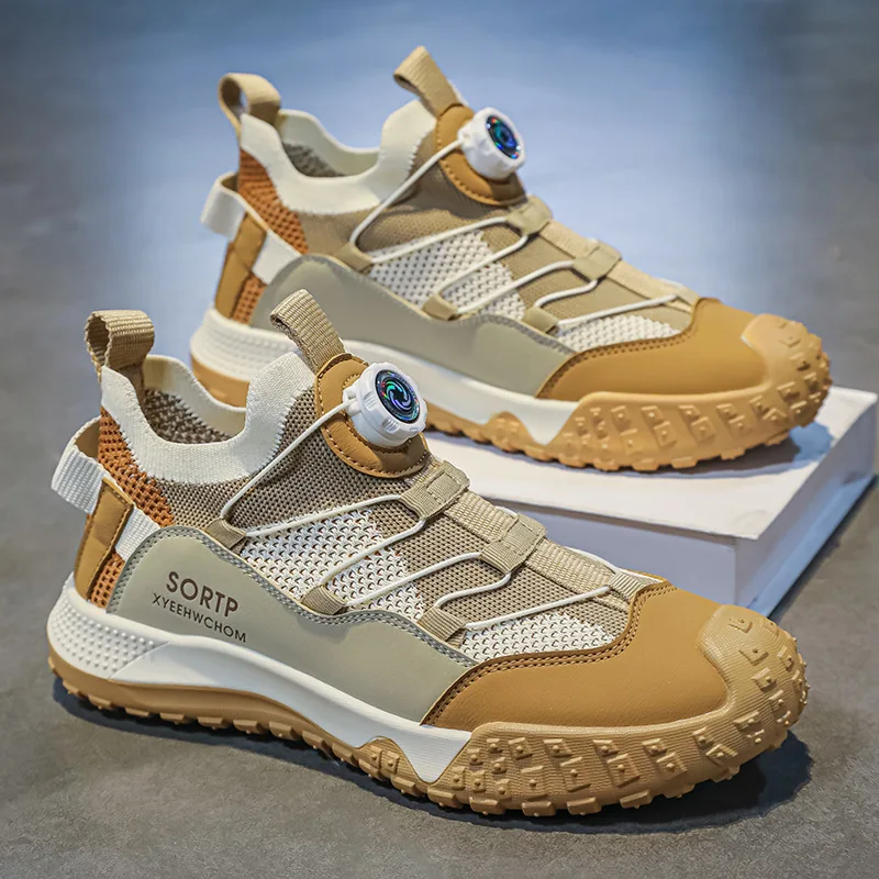 

Summer Men's Loafers New Button Mesh Casual Shoes Outdoor Non-slip Wear-resistant Hiking Shoes Comfortable Slip-on Tennis Shoes