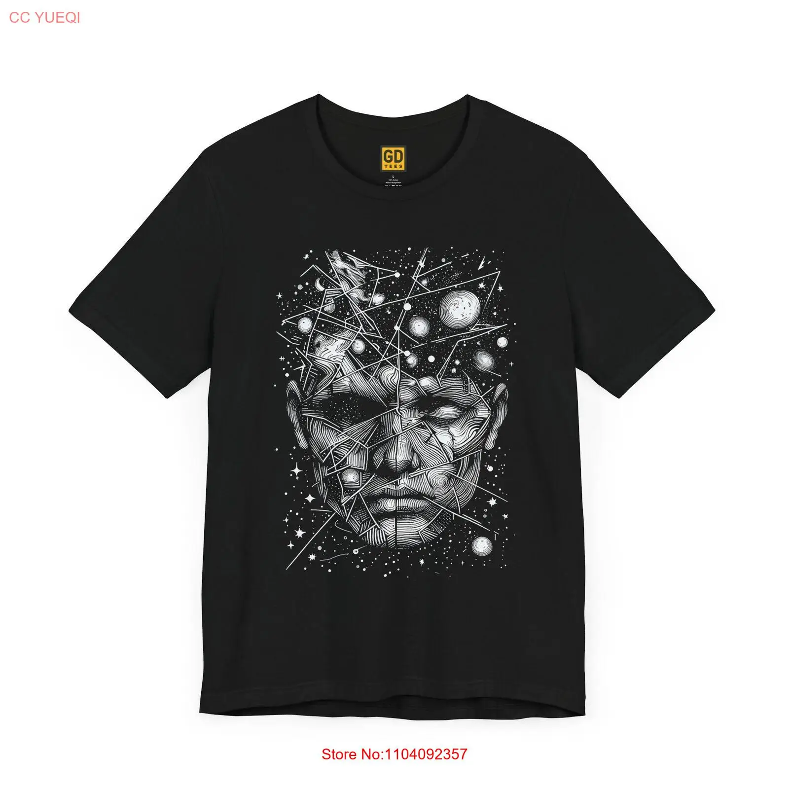 Celestial Face Line Art Tee, Unisex T-Shirt, Black/Gray, Alternative Fashion