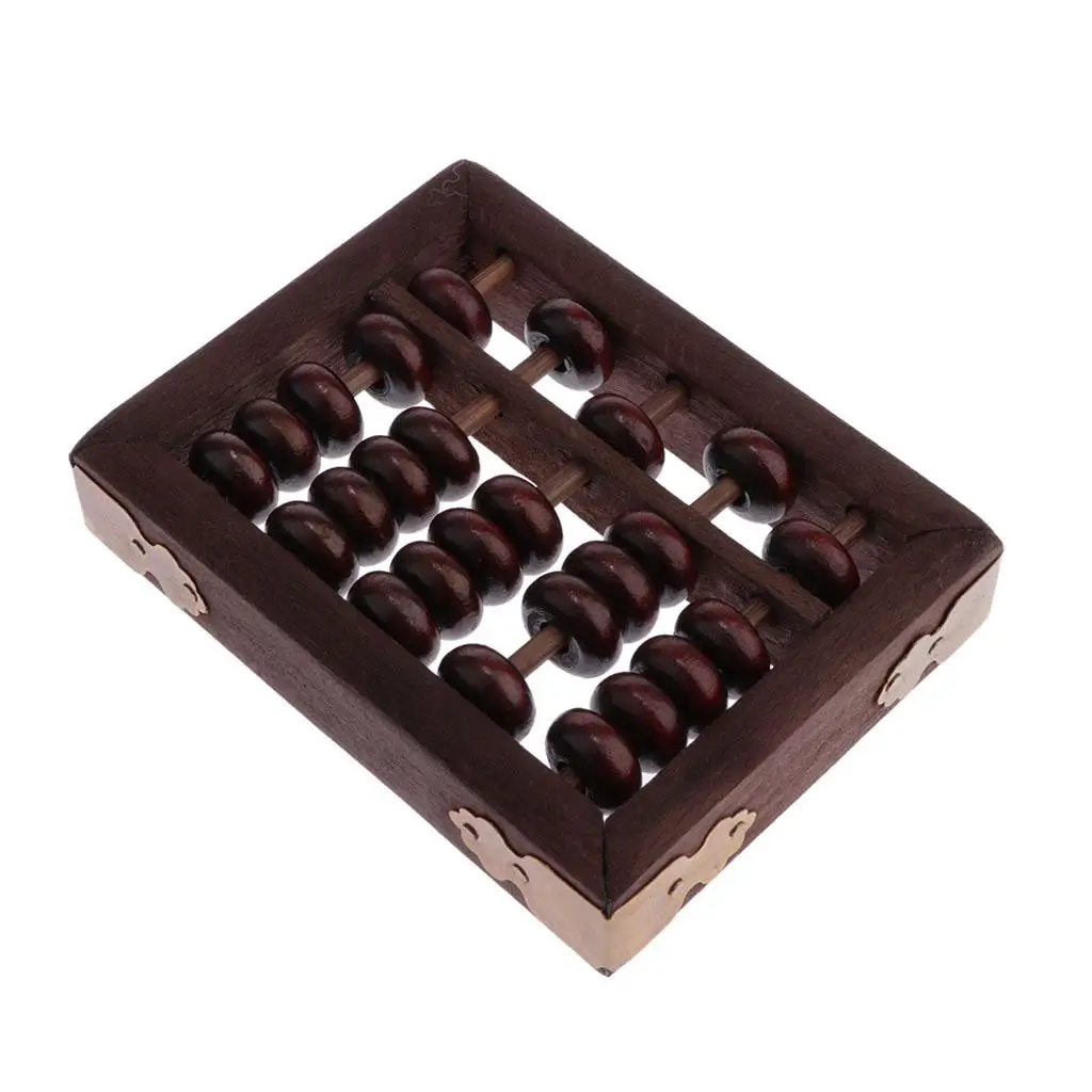 

Classic Chinese Wooden Bead Arithmetic Abacus with Box 5 Rods Counting Tool