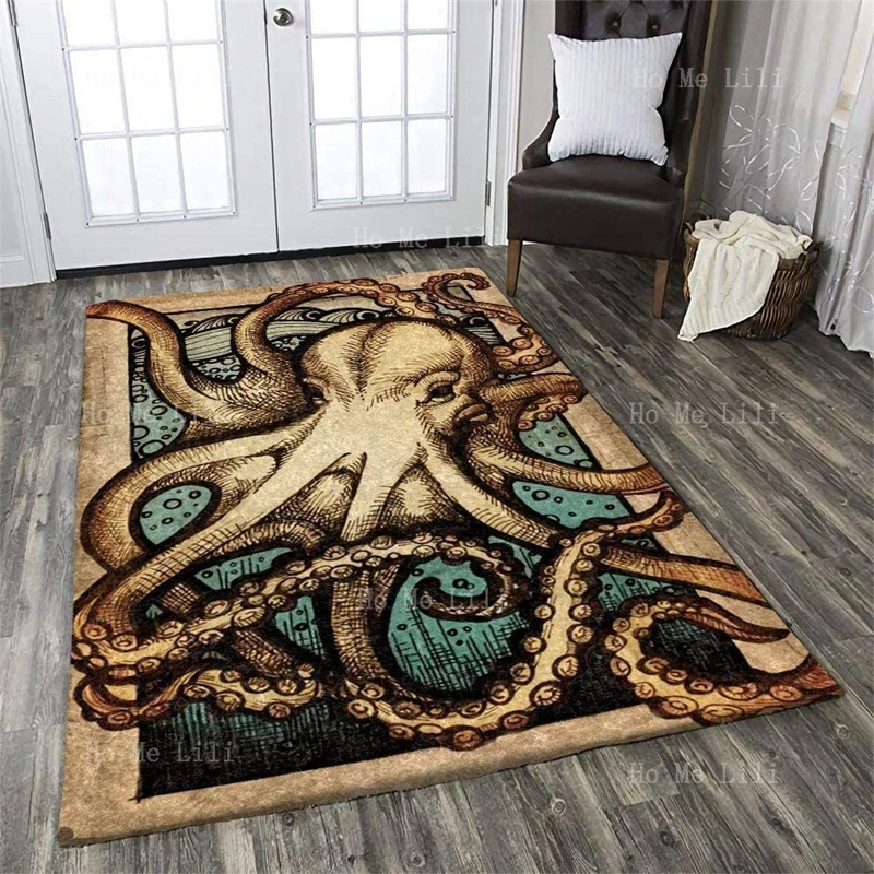 Ocean Kraken A Whole Octopus Creepy Tentacles Retro Sea Creatures Flannel Floor Rugs Ultra Soft Carpet Decor For Living Room