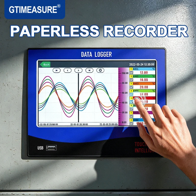 Multi-channel Multimodal Recorder Paperless Data Recorder for Voltage Current Pressure PT100 Flow Temperature Data Monitoring