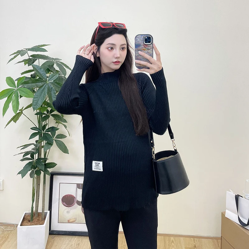 Autumn and Winter Maternity Sweaters Fashion Solid Color Tops Loose Shirt Long Sleeve Pregnant Woman Knitting Pullovers Coats