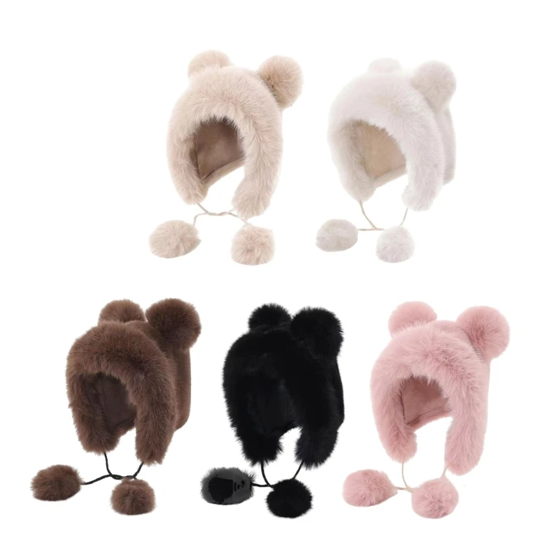 Kids Hat Head Wrap Thicken Furry Bear Hat for Climbing Skiing Sports Headwear White Bear Hat Oversized Headwear