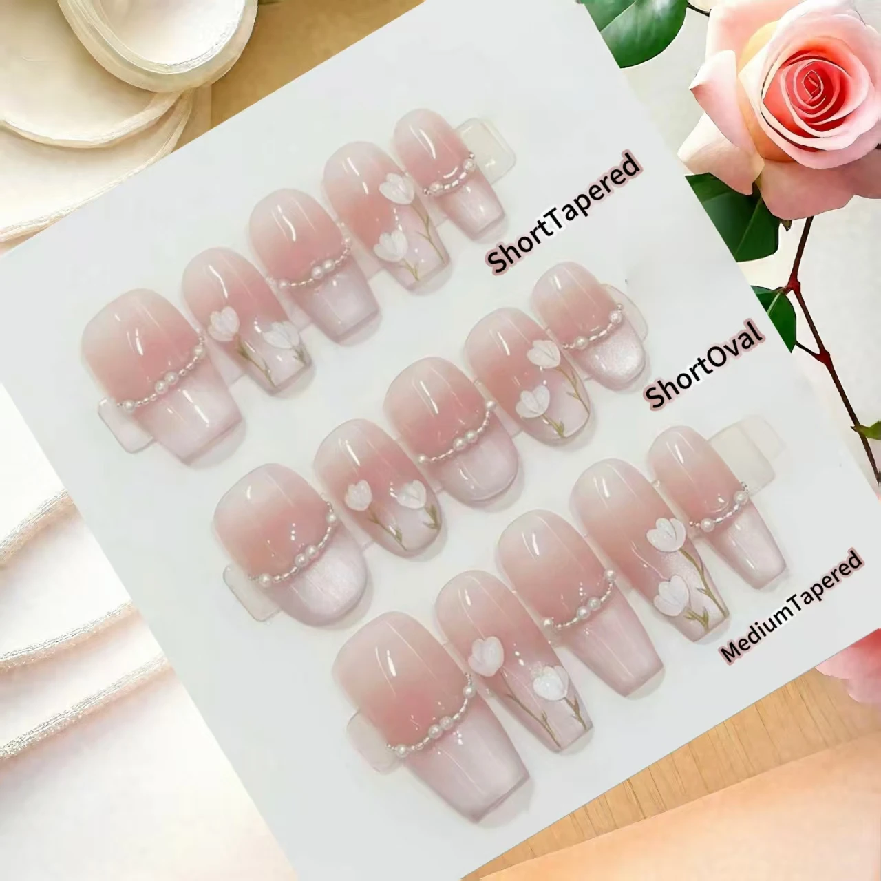 

10 шт. Мягкий розовый тюльпан — «кошачий глаз» из чистой жемчужины, свежие и простые накладки ручной работы с инструментами из 4 предметов.