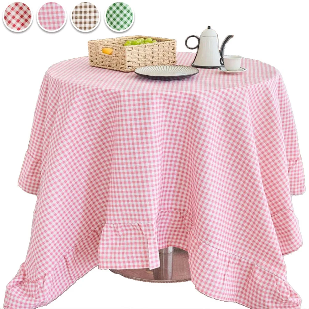 

Red Plaid Ruffled Table Cloth Dining Rectangle Holiday Tablecloth Picnic Birthday Kitchen Party Cloth Cover Christmas Decorative