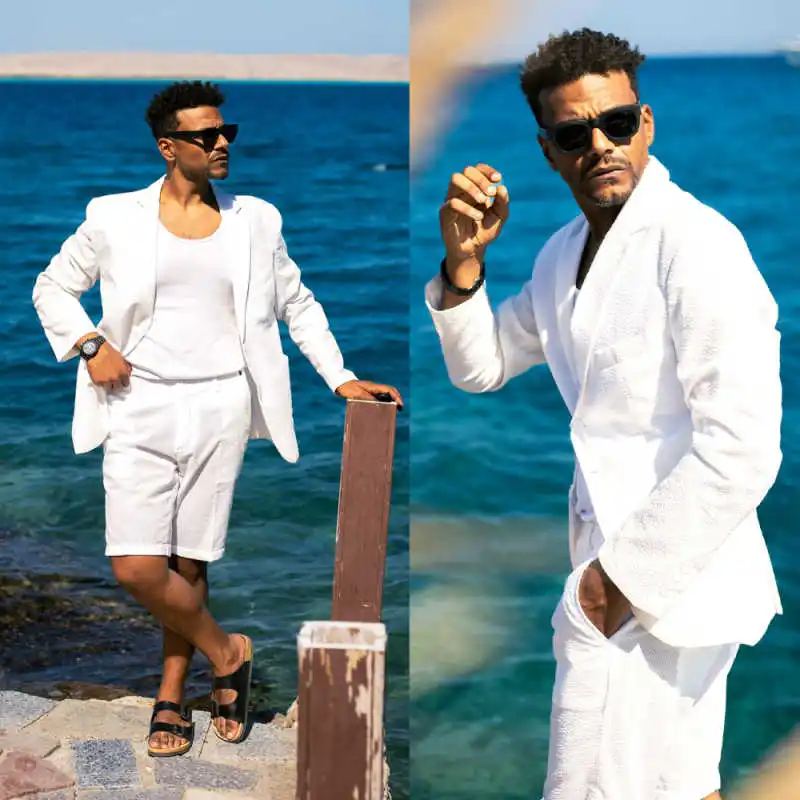 Cool Men Tuxedos Linen-cotton Notched Lapel 2 PCS Men Suit Summer Single Breasted Evening Groom Coat Customized  Slim Fit