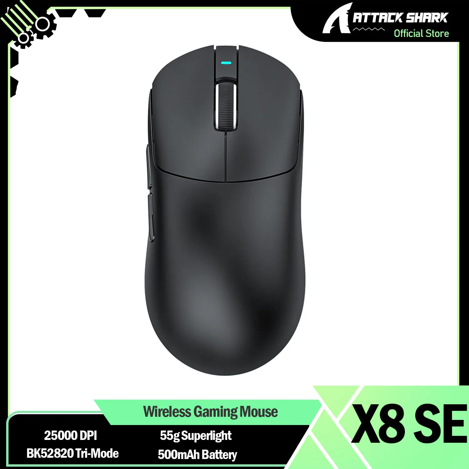 

ATTACK SHARK X8 SE 55g Superlight Wireless Gaming Mouse,BK52820 Tri-Mode Mouse,25000DPI,500mAh Battery,5 Programmable Buttons
