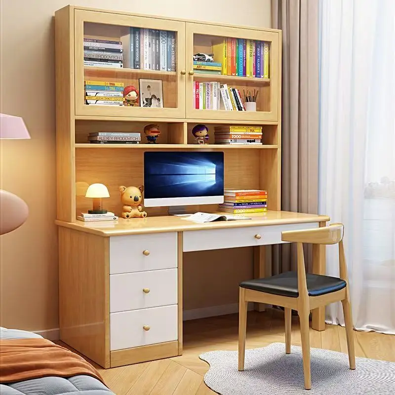 

%&Nordic Computer Desktop Table Home Custom Bedroom Small Apartment Corner Solid Wood Study Table With Shelf