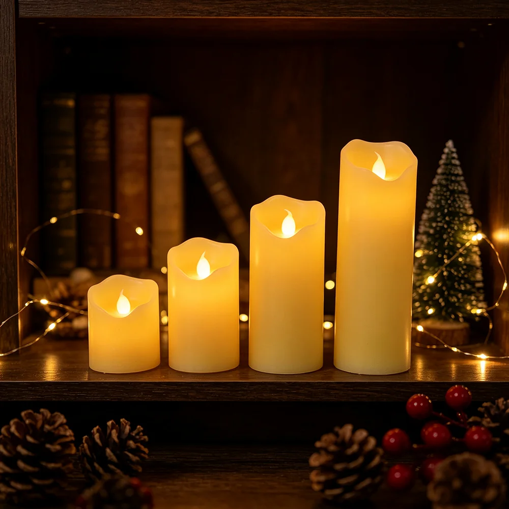 Holiday Candle Set - 4 szt./zestaw Elektroniczna świeca parafinowa, ciepłe