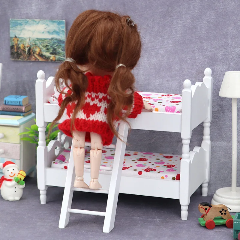 

1:12 Scale Dollhouse Miniature Strawberry Double Bunk Bed Kids Room Micro Scene Furniture Decor