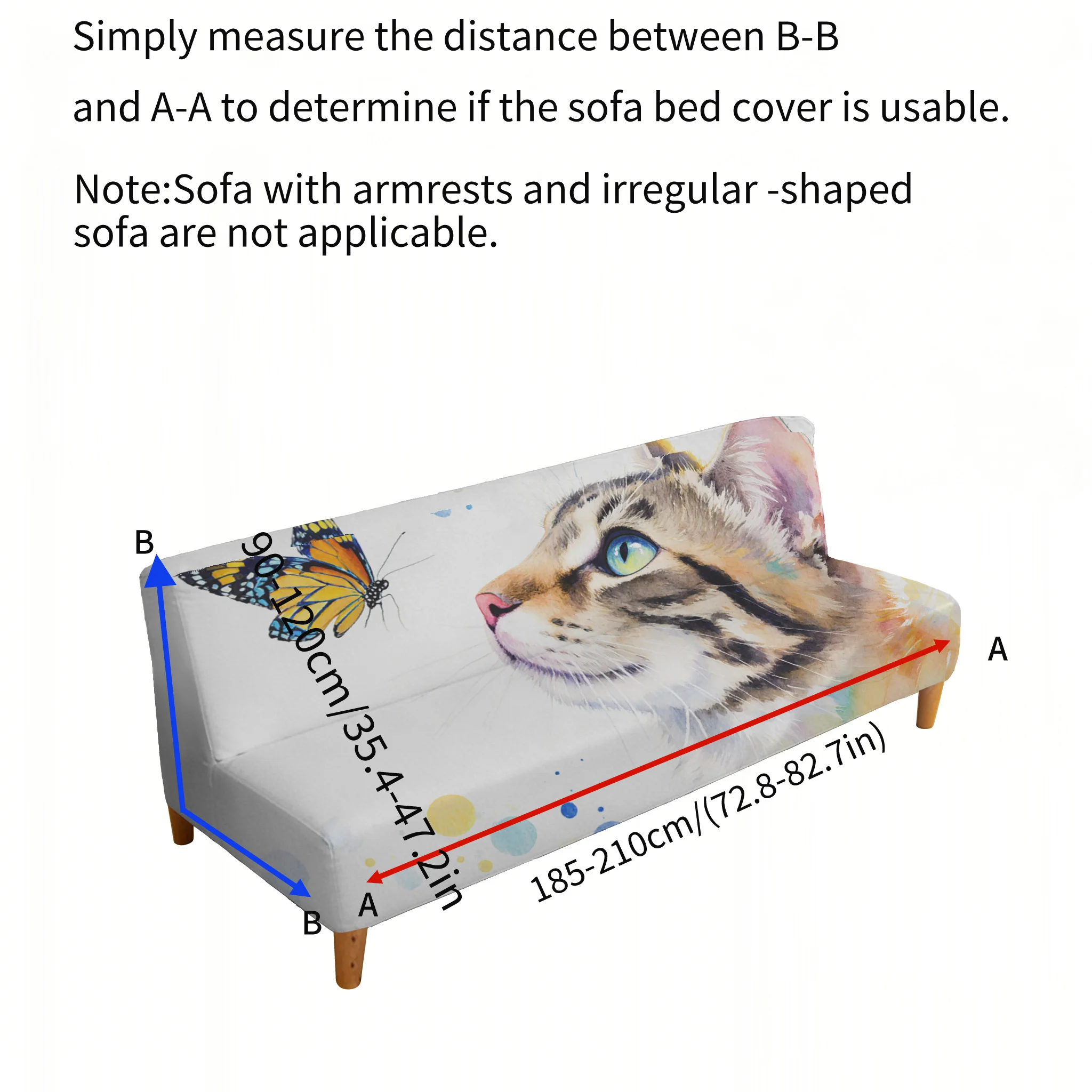 Watercolor wind cat butterfly elastic sofa cover, non-slip and scratch-proof furniture protective cover, easy to install
