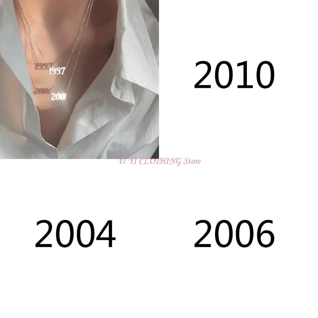 N5KF Fashion Year Pendant Collarbone Chain Necklsce Year Number Charm Choker Punk