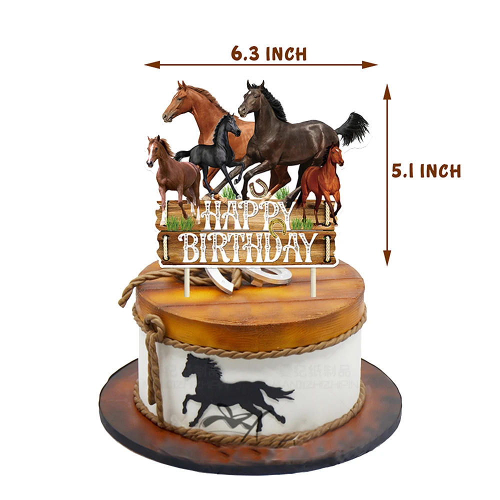 Cowboy Cake Toppers Happy Birthday Cake Decoration Horse Racing Theme Cake Decoartions Boys Girls Birthday Baby Shower Supplies