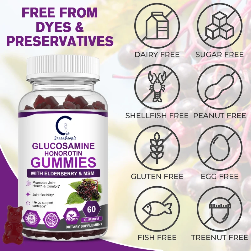 Glucosamine Chondroitin Gummies with MSM & Elderberry - Joint Health, Flexibility, Antioxidant Immune Support for Adults