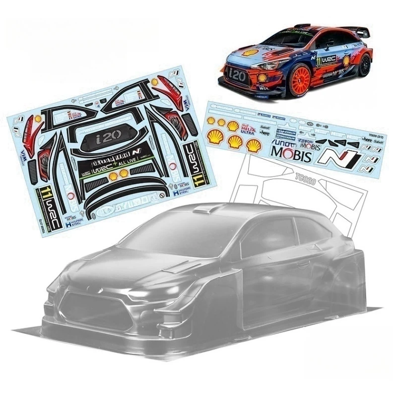 

WRC RC Rally Body 1/10 Hyundai i20 Clear Lexan PC Car Shell W/Rear Wing & Color Decals Sticker